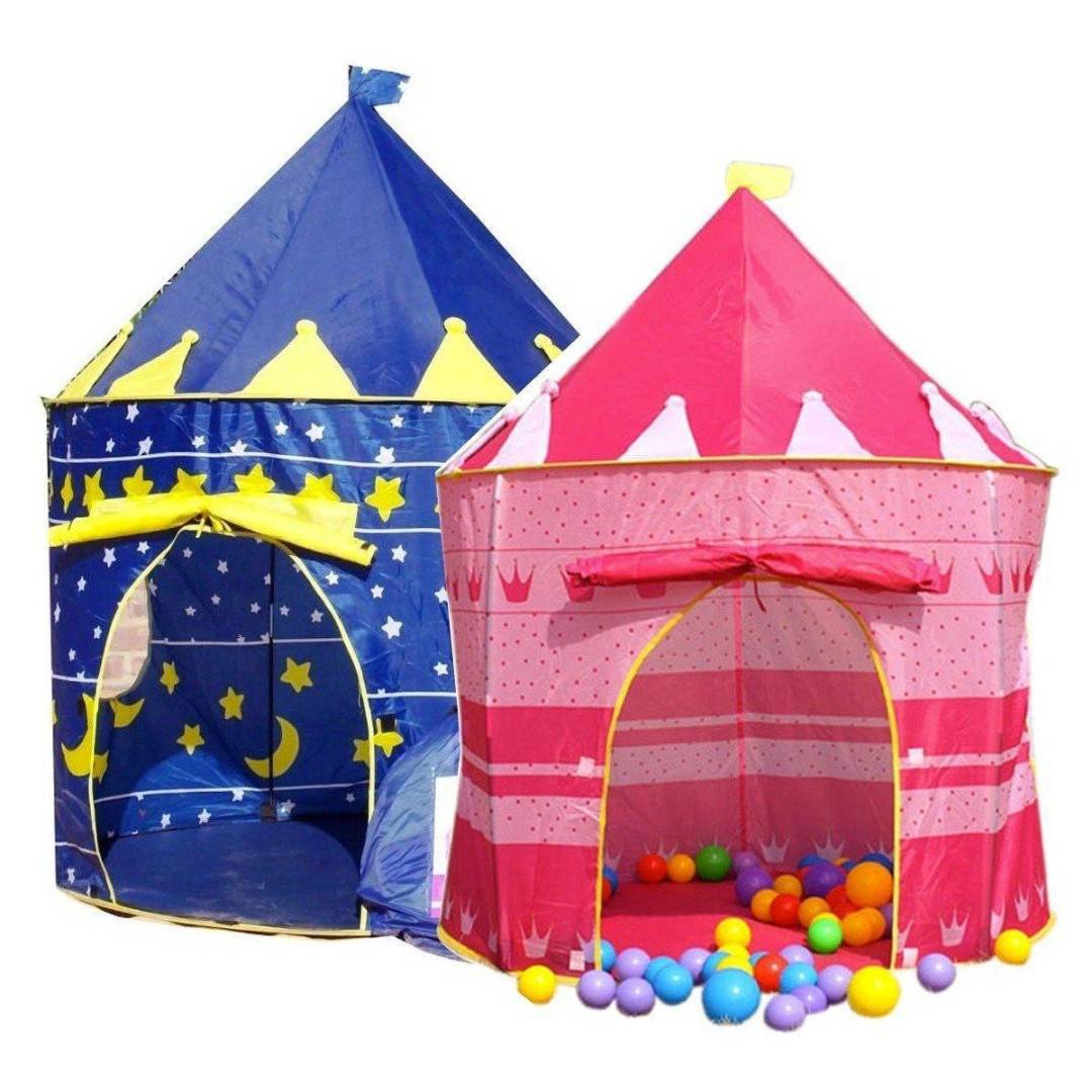 Carpa castillo plegable pop-up para niños, color rosado y azul
